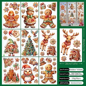 Set of 9 Christmas window stickers featuring Santa Claus and reindeer on static film