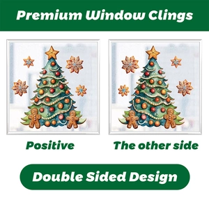 Double-sided Christmas window stickers with gingerbread man and decorated tree patterns