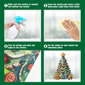 Step-by-step guide for applying Christmas window clings with gingerbread man and tree designs