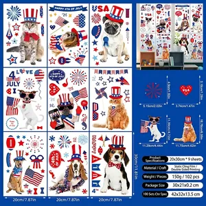 Detail of 9-sheet set USA Independence Day static window clings with 102 pet-themed decals