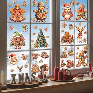 Christmas gingerbread man and tree window decals for festive glass surface decoration