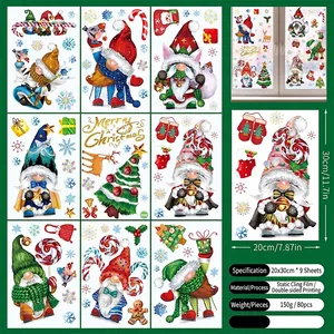 Detailed view of 9-sheet Christmas gnome window clings set with double-sided printing