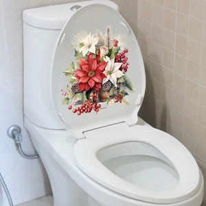 Waterproof festive poinsettia floral toilet seat decal for bathroom decoration