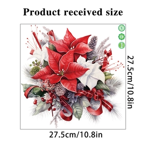 Detailed view of 27.5cm Christmas Poinsettia toilet sticker with pinecones and red ribbon