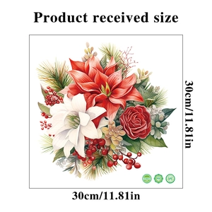 30x30cm PVC wall sticker showing Christmas poinsettia, roses, and pine needles