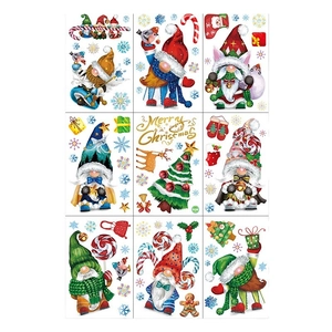 Christmas gnome window stickers set with festive candy and snowflake patterns