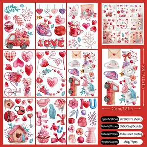 Détails des stickers statiques Saint-Valentin avec roses et coeurs 20x30cm