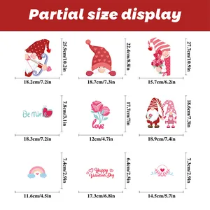 Tableau des tailles pour autocollants de Saint-Valentin avec motifs gnomes et cœurs