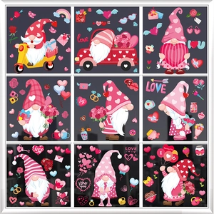 Détails de neuf autocollants gnomes de la Saint-Valentin pour vitres avec motifs cœurs