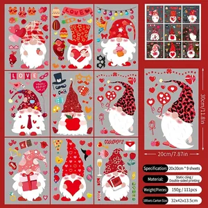 Lot de 9 autocollants de fenêtre Gnomes de la Saint-Valentin avec motifs cœurs doubles