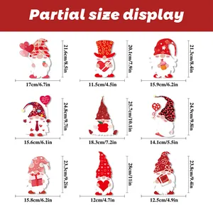 Tableau de tailles pour neuf stickers gnomes avec mesures en cm et en pouces