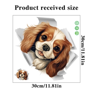 3D King Charles Spaniel wall sticker size detail and 30x30cm PVC layout specifications