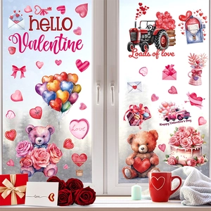 Valentine Day Window Clings Static Stickers Double Sided Romantic Heart Teddy Bear Gnomes Glass Decor