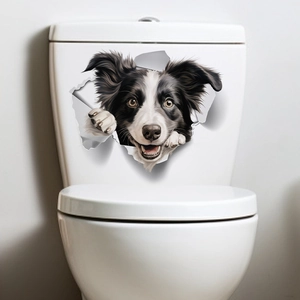 Detailed 3D wall sticker featuring a Border Collie peering through a realistic broken surface