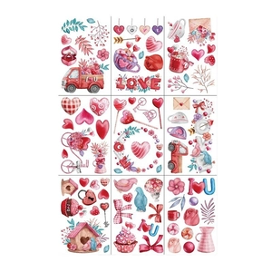 Lot de stickers de la Saint-Valentin aquarelle avec camion rouge et roses pour fenêtre
