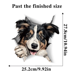 3D border collie vinyl sticker size 25.2x27.8cm for walls or toilets decoration