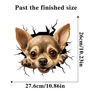 Detailed size specifications for 3D chihuahua wall decal measuring 26x27.6cm