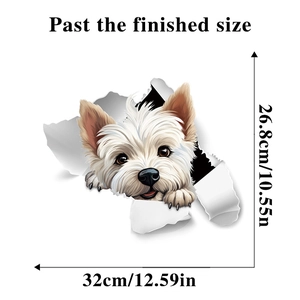 Detailed size specifications for 3D Westie dog wall sticker with crack effect design