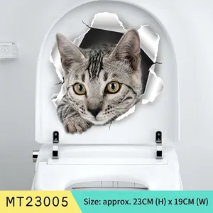 Wasserdichter 3D-Aufkleber mit süßer Katze für Toilette oder Wand, Größe 23x19cm, grau