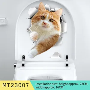 3D realistischer orangefarbener Katzen WC Aufkleber wasserfestes PVC Dekor