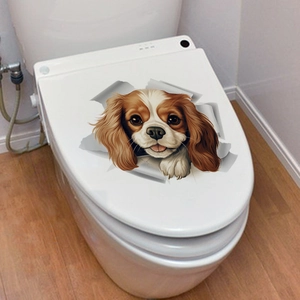 3D King Charles Spaniel dog wall sticker creating a realistic peek-out effect on home surface