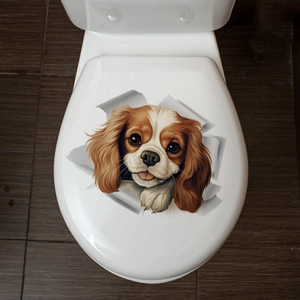 3D realistic Cavalier King Charles Spaniel dog sticker for white toilet lid decoration
