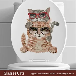 Lustige Cartoon-Katzen mit Sonnenbrille wasserfester Toilettendeckel-Aufkleber, 16.3x21cm