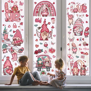 Stickers Fenêtre Saint Valentin Autocollants Statiques Double Face Gnome Cœur Monstre Décoration Pour Vitre Miroir