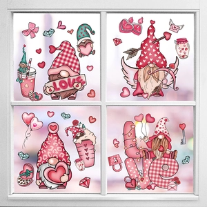 Stickers de fenêtre Gnomes de Saint-Valentin avec motifs de cœurs et bonbons