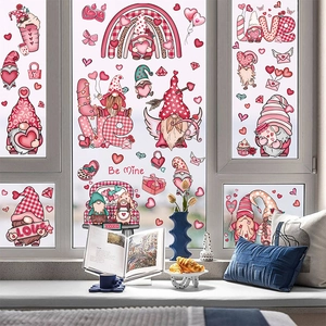 Stickers de fenêtre Saint-Valentin avec gnomes, cœurs et arcs-en-ciel pour vitres