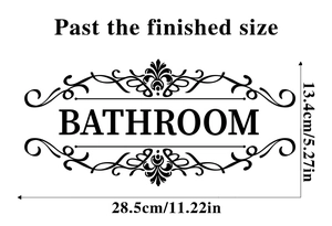 Detailed dimension guide for self-adhesive bathroom wall sticker with scroll design