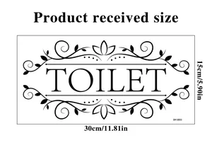 Size chart for black TOILET wall sticker with floral patterns measuring 30x15cm