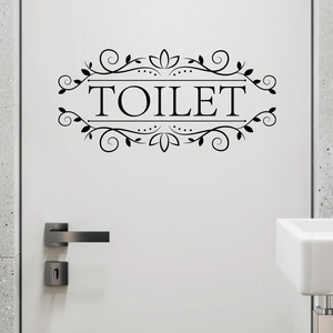 Elegant black self-adhesive PVC toilet door sticker with gothic vine decorative pattern