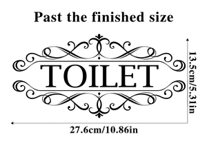 Detailed size diagram for black PVC Toilet door sticker with floral frame and dimensions