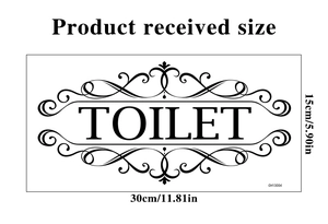 Detail of PVC toilet wall decal with elegant scrolls and dimensions 30x15cm