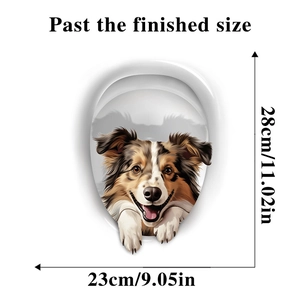 Size chart for 3D cartoon dog toilet sticker, measuring 28cm in height and 23cm in width