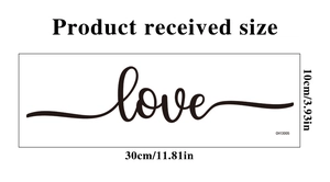 Detail view of the love lettering wall sticker with dimensions 30cm by 10cm