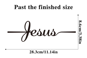 Detail view of Jesus lettering wall sticker with dimensions 28.3cm width and 8.6cm height