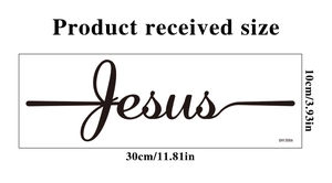 Detail view of Jesus vinyl wall decal showing exact 30x10cm product dimensions