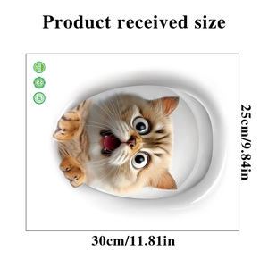 3D cartoon cat toilet sticker detail showing received size 30x25cm waterproof PVC decal