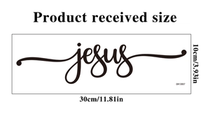 Detail showing self-adhesive Jesus wall sticker dimensions 30x10cm for home glass decor