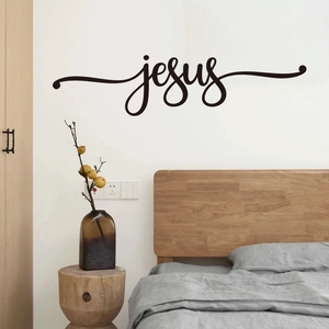 Macro shot of black Jesus script vinyl wall sticker for bedroom home wall decor
