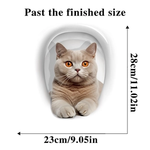 Detailed view of 3D cat sticker with size markings for waterproof bathroom wall decor