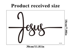 Detailed size specifications for the Jesus cross wall decal measuring 30cm by 18cm