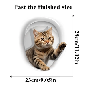 Detail showing 3D cat wall decal sticker with precise dimensions in cm and inches