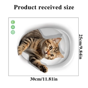 3D cat toilet sticker size specifications 30x25cm with lifelike kitten peeking design