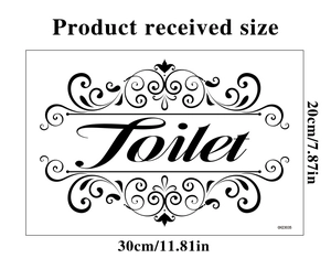Detailed view of Toilet lettering PVC wall sticker with decorative scroll patterns