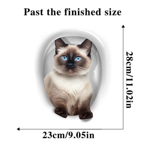 Detail showing 3D Siamese cat sticker dimensions 23x28cm for toilet and wall decor