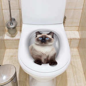 Detailed view of a 3D ragdoll cat toilet lid sticker made of waterproof PVC material