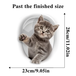 Detail view of 3D cat wall sticker with dimensions 28x23cm for bathroom decoration